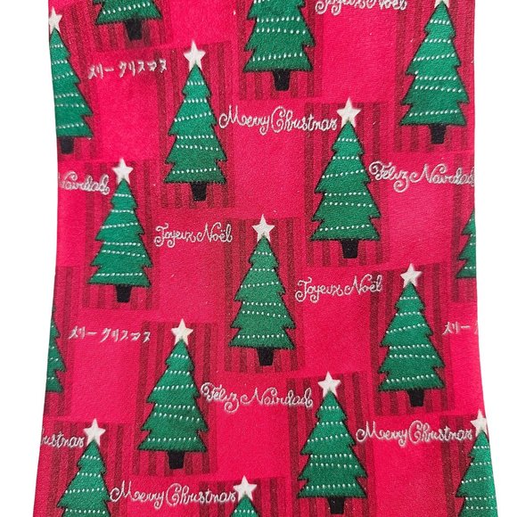 Hallmark Holiday Traditions Mens Neck Tie Silk Christmas Tree Holiday Red - Picture 2 of 7